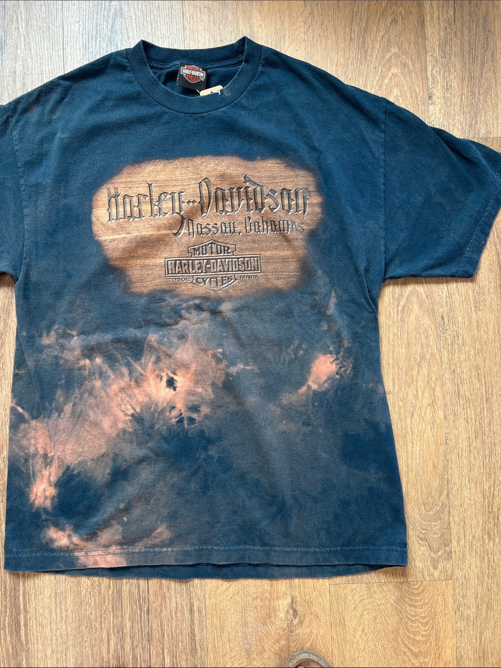 Vintage Harley-Davidson Black with brown Tie-Dye Logo Tee XL HD Nassau Bahamas
